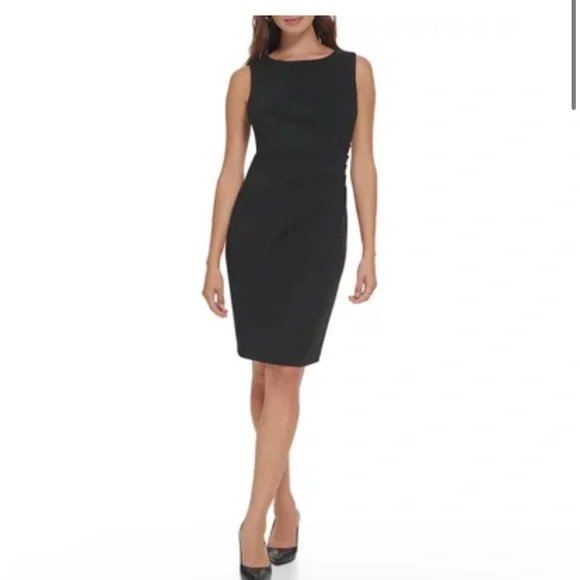 Calvin Klein | Dresses | Calvin Klein Black Sleeveless Boat Neck Lined  Scuba Sheath Dress | Poshmark